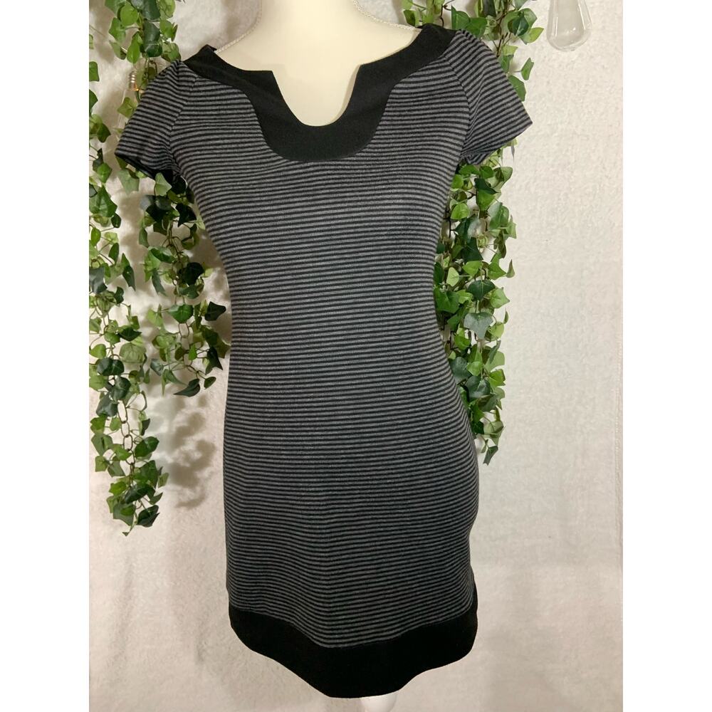 Y2K Vintage Sweet Storm Black Gray Striped Mini Fitted Dress Women's Small